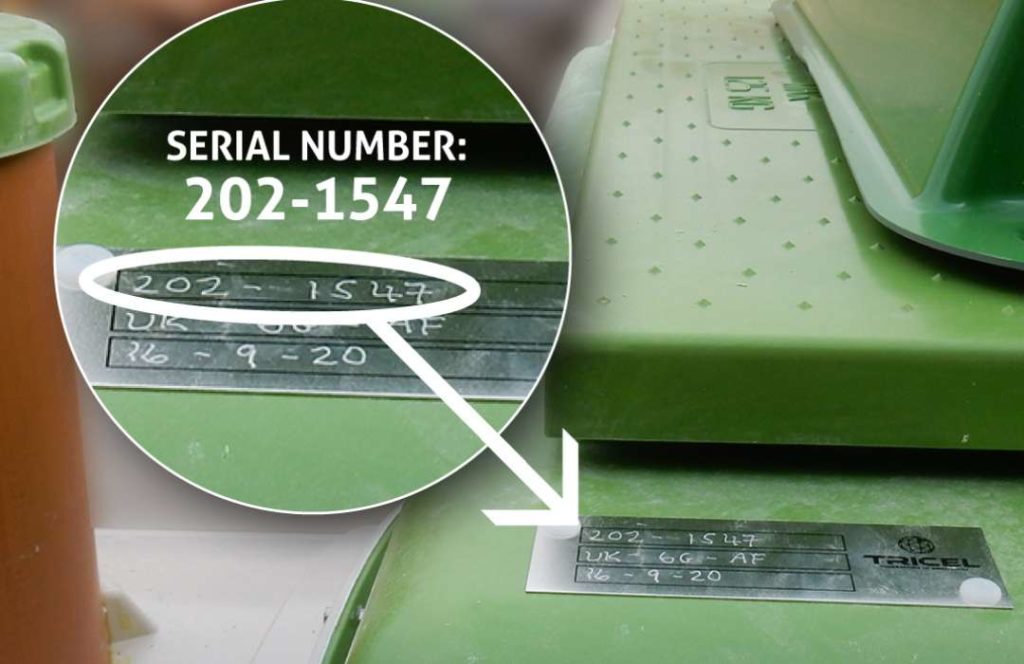 Tricel Novo serial number warranty form